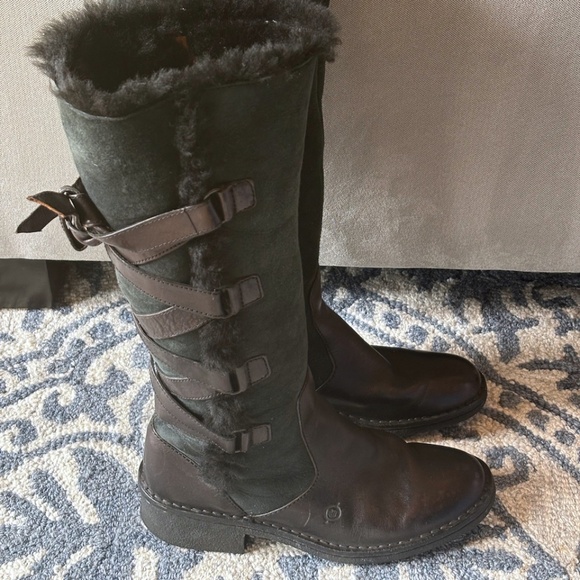 Born Black Leather Shearling Lined Riding Winter Boots - Picture 3 of 9